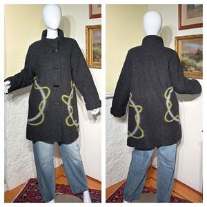 Aino Finland Dark Grey & Lime Green Wool Car Length Coat